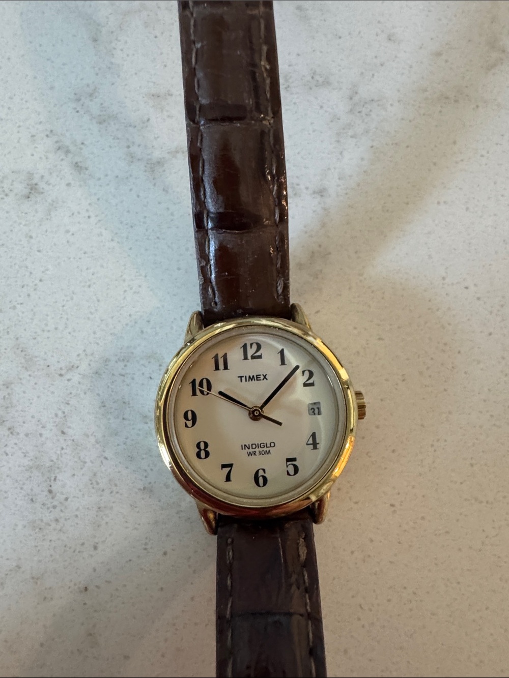 Timex Women's Brown Leather Strap Watch with Gold-Tone Case